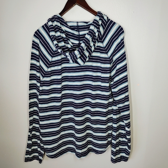 Lucky Brand Striped Henley Hoodie Shirt Mens Large Blue Nautical Casual Comfy - Picture 4 of 9